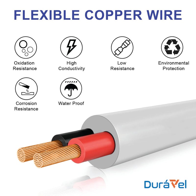 Duravel 2 Core 1 Meter Electrical Cable Wire - White PVC Insulated Flexible Power Cord (1.5MM) - Image 5